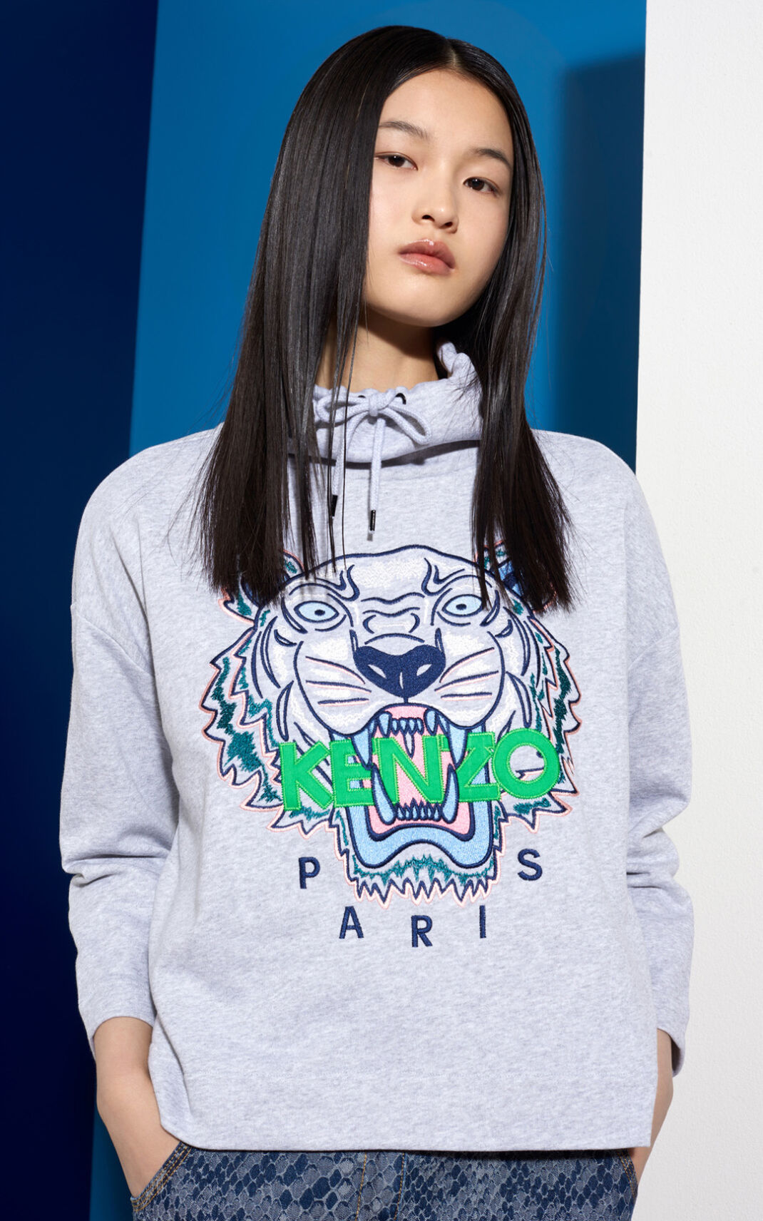 Kenzo Funnel Neck Tiger Melegítő Felső Női Szürke | ID.163829